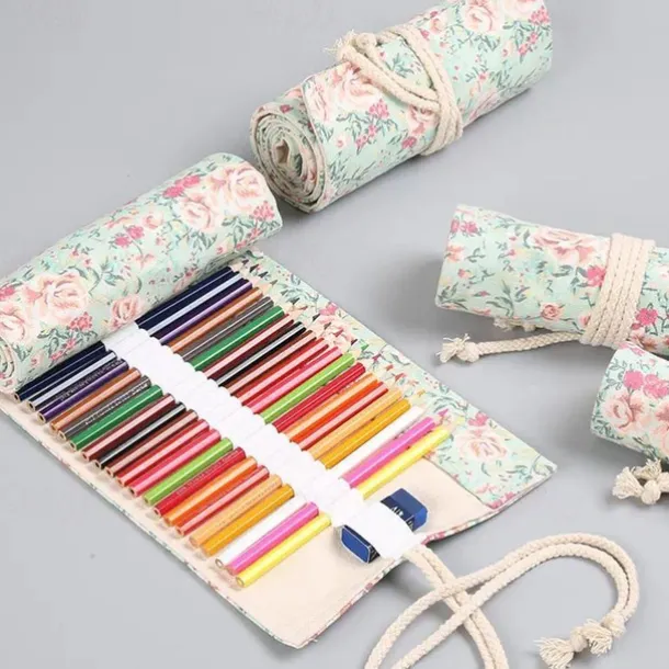 1pc Personalized Print Canvas Craft Pencil Bag With 24 Storage Grids, Back to School Gift