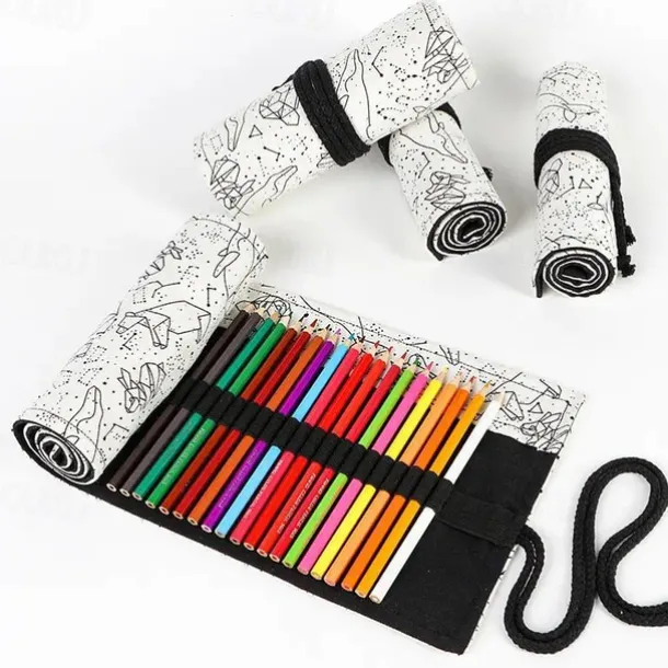 1pc Personalized Print Canvas Craft Pencil Bag With 24 Storage Grids, Back to School Gift