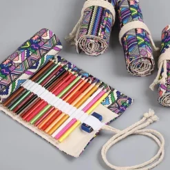 1pc Personalized Print Canvas Craft Pencil Bag With 24 Storage Grids, Back to School Gift