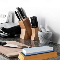 1pc Premium Whetstone, Knife Sharpening Stone, 2 Side Grit 1000/6000 Waterstone, Whetstone Knife Sharpener, Non-Slip Bamboo Base & Angle Guide