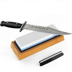 1pc Premium Whetstone, Knife Sharpening Stone, 2 Side Grit 1000/6000 Waterstone, Whetstone Knife Sharpener, Non-Slip Bamboo Base & Angle Guide