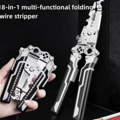1pc ProMaster Multifunctional Wire Stripper Cutter Foldable Metal Tool with Hook Knife Screwdriver Wrench Quick Wire Stripping and Cutting Electrician Hand Tool