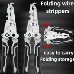 1pc ProMaster Multifunctional Wire Stripper Cutter Foldable Metal Tool with Hook Knife Screwdriver Wrench Quick Wire Stripping and Cutting Electrician Hand Tool