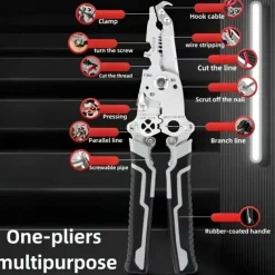 1pc ProMaster Multifunctional Wire Stripper Cutter Foldable Metal Tool with Hook Knife Screwdriver Wrench Quick Wire Stripping and Cutting Electrician Hand Tool