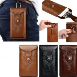 1pc PU Leather Universal Vertical Leather Phone Pouch Belt Clip Holster Waist Bag Case Cover