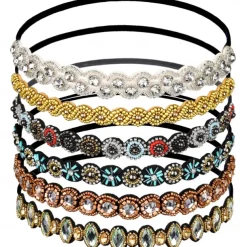 1PC Rhinestone Beaded Headband, Elastic Jewelry Hair Bands for Lady Women Girl Hair Accessories 20-26.8'' Multicolor