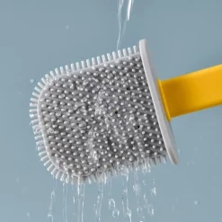 1pc, Silicone Toilet Brush And Holder Set For Bathroom, Wall Toilet Wand No-Slip Long Handle Soft Silicone Bristle Clean Toilet Corner Easily, Flexible Toilet Bowl Brush Head With Silicone Bristles