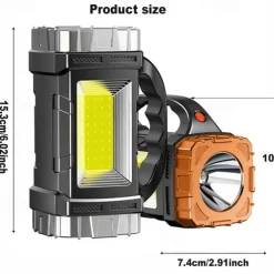 1pc Solar COB Flashlight with LED Work Lights, Camping Lights, USB Rechargeable Searchlight, Portable Hand Held Rechargeable Lantern