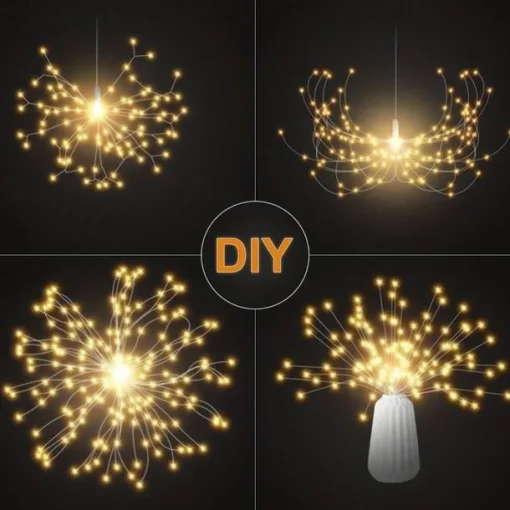 1pc Solar Firework Lights Solar Panel With 3pcs Hanging 270LEDs Starburst Lights Copper Wire Outdoor Waterproof Lights 8 Lighting Modes Fairy Decorative String Lights for Patio Umbrella, Eave, Garden