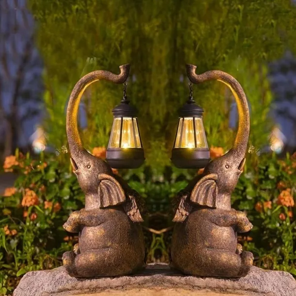 1pc Solar Garden Statue Elephant Figurine Light Outdoor Decor LED Lights for Outside Patio Yard Lawn Decorations Housewarming Mother's Gifts