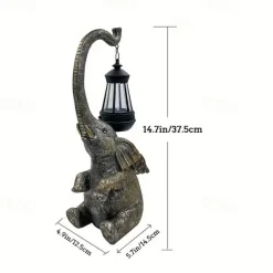 1pc Solar Garden Statue Elephant Figurine Light Outdoor Decor LED Lights for Outside Patio Yard Lawn Decorations Housewarming Mother's Gifts