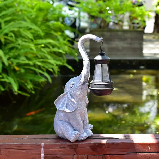 1pc Solar Garden Statue Elephant Figurine Light Outdoor Decor LED Lights for Outside Patio Yard Lawn Decorations Housewarming Mother's Gifts