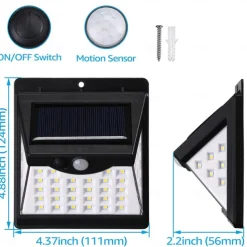 1pc Solar Motion Sensor Light 40LED Tri-side Outdoor Solar Light Waterproof for Lane Courtyard Garage Porch Wireless Safety Lighting 6500K Pure White Black