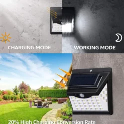 1pc Solar Motion Sensor Light 40LED Tri-side Outdoor Solar Light Waterproof for Lane Courtyard Garage Porch Wireless Safety Lighting 6500K Pure White Black