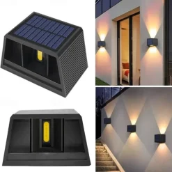 1pc Solar Outdoor Wall Lights Adjustable Beam Size, Outdoor IP65 Waterproof LED Solar Up and Down Lighting Household Garden Porch Outdoor Sunlight Wall Lamp Courtyard Garden Garage Road Lighting 1PC