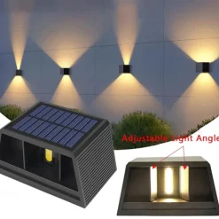 1pc Solar Outdoor Wall Lights Adjustable Beam Size, Outdoor IP65 Waterproof LED Solar Up and Down Lighting Household Garden Porch Outdoor Sunlight Wall Lamp Courtyard Garden Garage Road Lighting 1PC