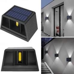 1pc Solar Outdoor Wall Lights Adjustable Beam Size, Outdoor IP65 Waterproof LED Solar Up and Down Lighting Household Garden Porch Outdoor Sunlight Wall Lamp Courtyard Garden Garage Road Lighting 1PC
