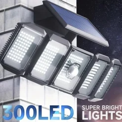 1PC Solar Wall Lamp with Remote Control, Outdoor Solar Projection Light, 5-head Solar 300LED Light, Outdoor Motion Sensor Waterproof Wide-angle Lighting Wall Lamp, Garden Courtyard Street Lamp