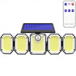 1PC Solar Wall Lamp with Remote Control, Outdoor Solar Projection Light, 5-head Solar 300LED Light, Outdoor Motion Sensor Waterproof Wide-angle Lighting Wall Lamp, Garden Courtyard Street Lamp