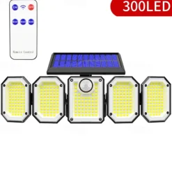 1PC Solar Wall Lamp with Remote Control, Outdoor Solar Projection Light, 5-head Solar 300LED Light, Outdoor Motion Sensor Waterproof Wide-angle Lighting Wall Lamp, Garden Courtyard Street Lamp