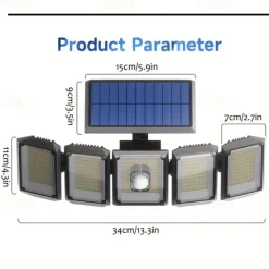 1PC Solar Wall Lamp with Remote Control, Outdoor Solar Projection Light, 5-head Solar 300LED Light, Outdoor Motion Sensor Waterproof Wide-angle Lighting Wall Lamp, Garden Courtyard Street Lamp