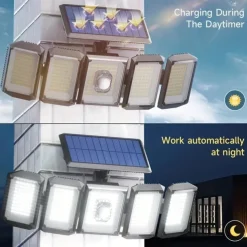 1PC Solar Wall Lamp with Remote Control, Outdoor Solar Projection Light, 5-head Solar 300LED Light, Outdoor Motion Sensor Waterproof Wide-angle Lighting Wall Lamp, Garden Courtyard Street Lamp