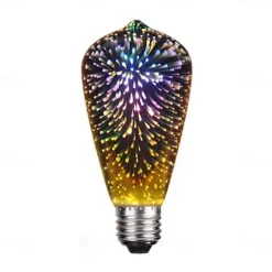 1pc ST64 4W LED 3D Colorful Star Fireworks Light Bulb(2200K) E26/E27 Filament Bulbs Base Edison Bulb Light for Holiday Home Bar Decoration Multicolor LED Lamp 220V