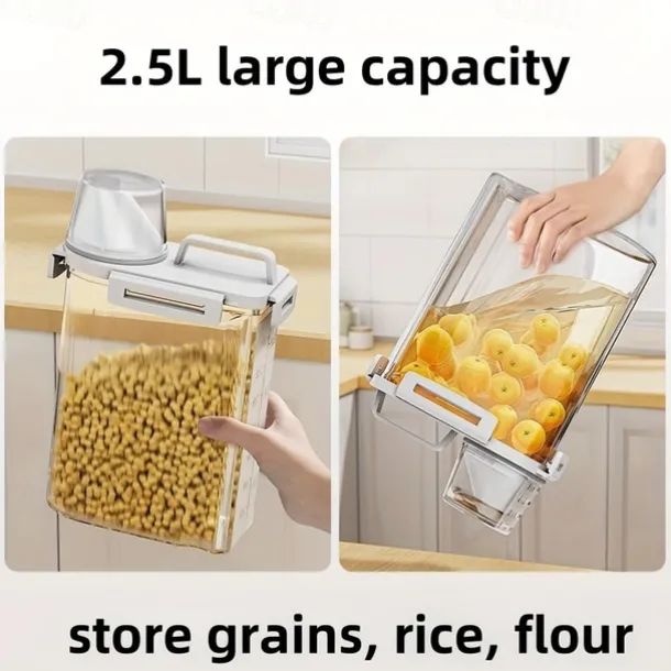 1pc Storage Container with Lid - Household Insect-Proof Moisture-Proof Airtight Jar - Portable Leak-Proof Food Storage Box for Cereal, Nuts, Flour, and Rice - Kitchen Organization and Storage Accessories
