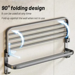 1pc Towel Rack For Bathroom, Folding Multi-layer Towel Bar, Wall Mounted Towel Holder, Bathroom Towel Hanger With Hook, Bathroom Storage And Organization, Bathroom Accessories