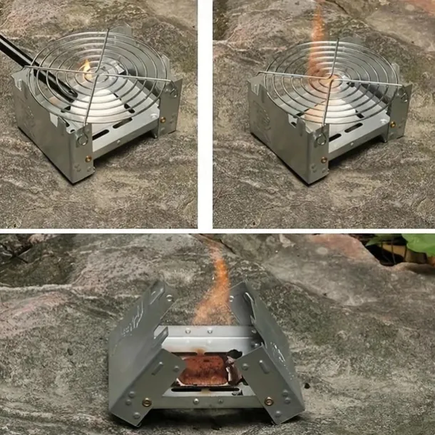 1pc Ultralight Folding Pocket Stove For Outdoor Camping And Survival - Portable Burner For Wood Burning