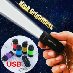 1PC Waterproof Mini Keychain Pocket Torch USB Rechargeable LED Flashlight Lamp Outdoor Sports Interior Design
