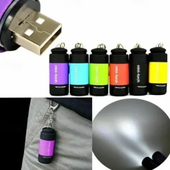 1PC Waterproof Mini Keychain Pocket Torch USB Rechargeable LED Flashlight Lamp Outdoor Sports Interior Design