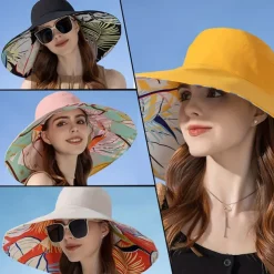 1pc Women's Reversible Wide Brim Sun Hat - Tropical Floral Design, Pink & Blue/Green Color Scheme, Breathable Polyester with Windproof Rope, Lightweight & Stylish for Beach, Outdoor, and Everyday Fash
