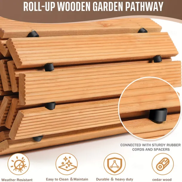 1pc Wooden Garden Pathway - 8ft, Non-Slip, Handmade, Decorative Walkway for Outdoor Patios, Gardens, Yards, Beach Boardwalks, Weddings & Parties, Christmas, Thanksgiving, Valentine'S Day