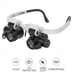 1pc 8X 15X 23X Double LED Light Magnifying Glasses, Watch Repair Magnifier, Miniature Magnifying Glass, Eye Magnifying Repair Tool For Watchmaking Coin Stamp Currency Book Errors Jewelry Necklace Magnifier Beading Biology Loupe Microscope