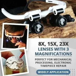 1pc 8X 15X 23X Double LED Light Magnifying Glasses, Watch Repair Magnifier, Miniature Magnifying Glass, Eye Magnifying Repair Tool For Watchmaking Coin Stamp Currency Book Errors Jewelry Necklace Magnifier Beading Biology Loupe Microscope