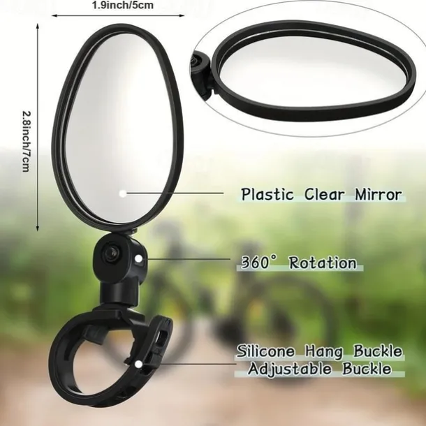 2pcs 360° Adjustable Bike Mirrors, Wide Angle Convex Bicycle Rearview Mirrors, Shockproof Handlebar Mount for Mountain & Road Bikes