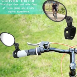 2pcs 360° Adjustable Bike Mirrors, Wide Angle Convex Bicycle Rearview Mirrors, Shockproof Handlebar Mount for Mountain & Road Bikes