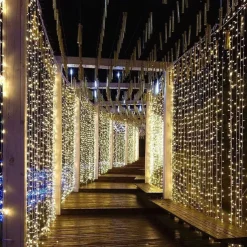 2pcs 3*3 m 300 LEDs 31V low Voltage Curtain String Lights Warm White White 8-Mode New Design Wedding Christmas Wedding Decoration No Electric Shock Safer Garden Courtyard Decoration Lamp