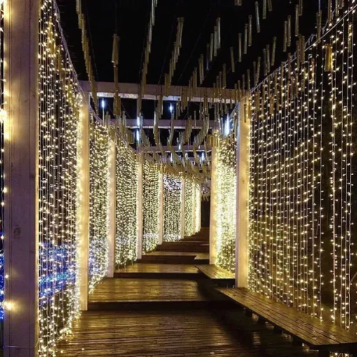 2pcs 3*3 m 300 LEDs 31V low Voltage Curtain String Lights Warm White White 8-Mode New Design Wedding Christmas Wedding Decoration No Electric Shock Safer Garden Courtyard Decoration Lamp