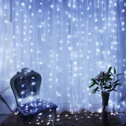 2pcs 3*3 m 300 LEDs 31V low Voltage Curtain String Lights Warm White White 8-Mode New Design Wedding Christmas Wedding Decoration No Electric Shock Safer Garden Courtyard Decoration Lamp