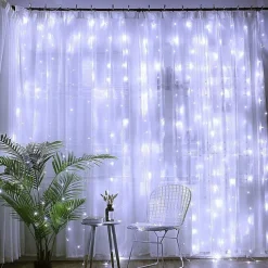 2pcs 3*3 m 300 LEDs 31V low Voltage Curtain String Lights Warm White White 8-Mode New Design Wedding Christmas Wedding Decoration No Electric Shock Safer Garden Courtyard Decoration Lamp