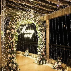 2pcs 3*3 m 300 LEDs 31V low Voltage Curtain String Lights Warm White White 8-Mode New Design Wedding Christmas Wedding Decoration No Electric Shock Safer Garden Courtyard Decoration Lamp