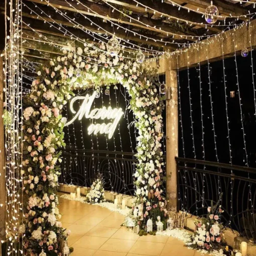 2pcs 3*3 m 300 LEDs 31V low Voltage Curtain String Lights Warm White White 8-Mode New Design Wedding Christmas Wedding Decoration No Electric Shock Safer Garden Courtyard Decoration Lamp