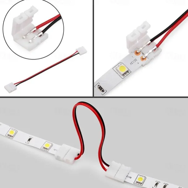 10PCS 2 Pin Single Color Solderless LED Light Strip Wire Tape Connectors for 8mm /10 mm Wide Flexible LED Strip Lights