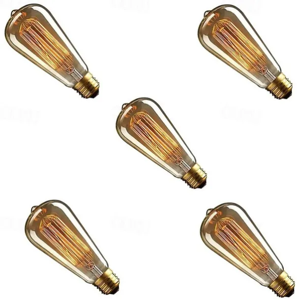 5pcs 40 W E26 / E27 ST58 Warm Yellow 2200-3000 k Dimmable Incandescent Vintage Edison Light Bulb 220-240 V