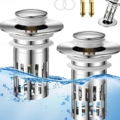 2PCS Bathroom Sink Drain Strainer, Universal Multi-Purpose Pop-Up Drain Stopper with Anti-Clog and Odor-Proof Design, Press-Type Filter Plug for Wash Basin and Sink