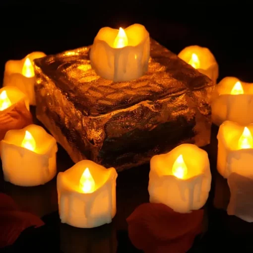 12pcs Black LED Tea Lights Halloween Night Lights Candle Lights Outdoor Indoor Garden Halloween Decor Halloween Electric Candles Battery Powered Halloween Lanterns Holiday Party Decorations