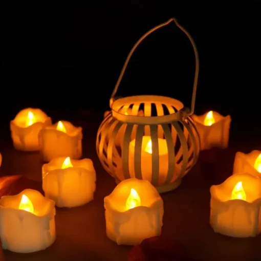 12pcs Black LED Tea Lights Halloween Night Lights Candle Lights Outdoor Indoor Garden Halloween Decor Halloween Electric Candles Battery Powered Halloween Lanterns Holiday Party Decorations