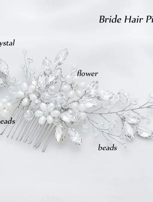 1pcs Bride Wedding Hair Comb Pearl Shiny Rhinestone Flower Hair Piece Rhinestone Bridal Hair Accessories for Women